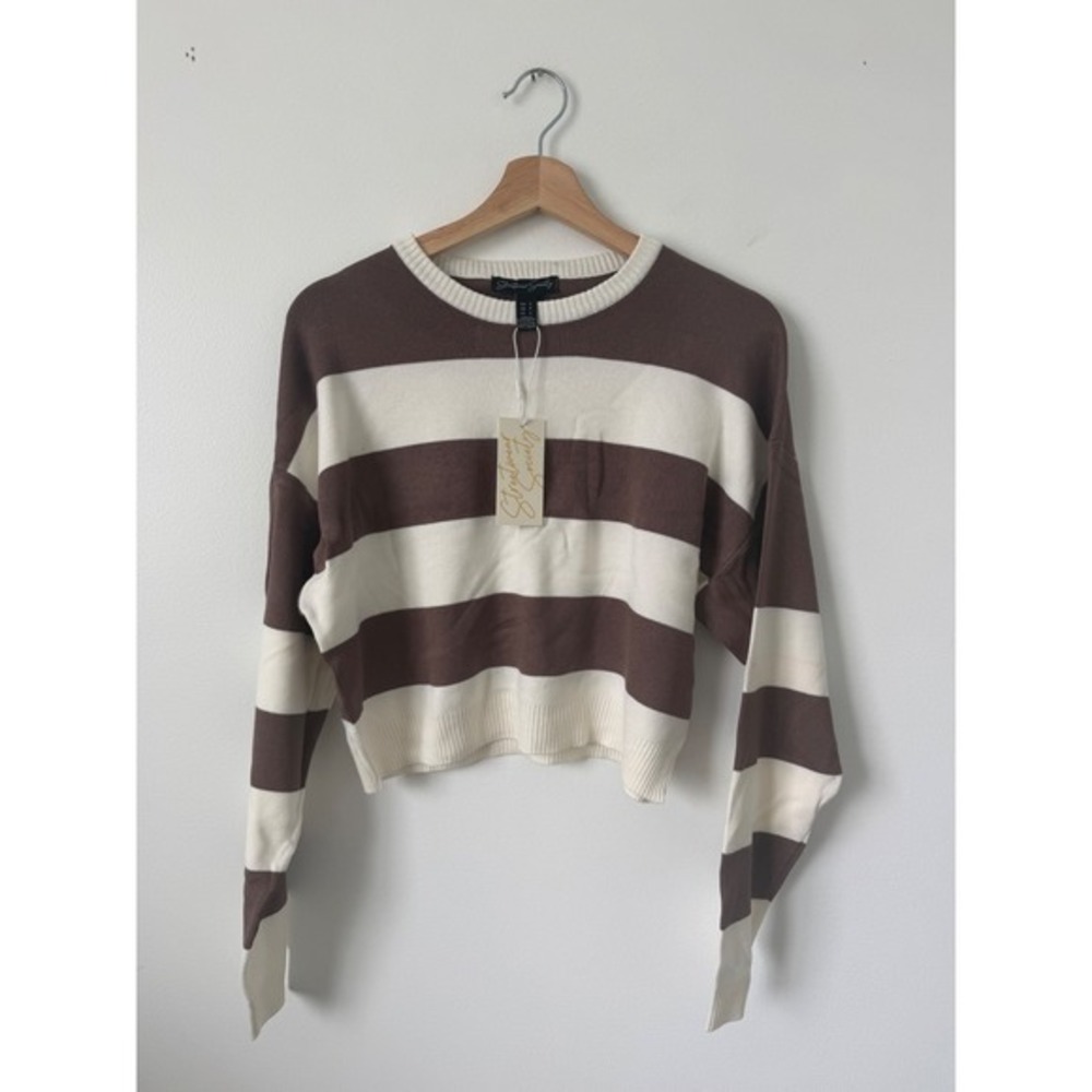 Streetwear Society Sweater – Brown & White Striped Boxy/Cropped Fit Size large